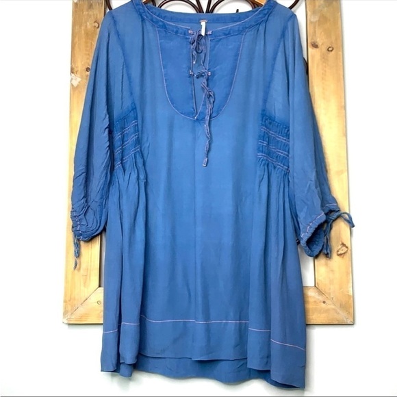 Free People Tie Front Boho Peasant Dress - Picture 1 of 8